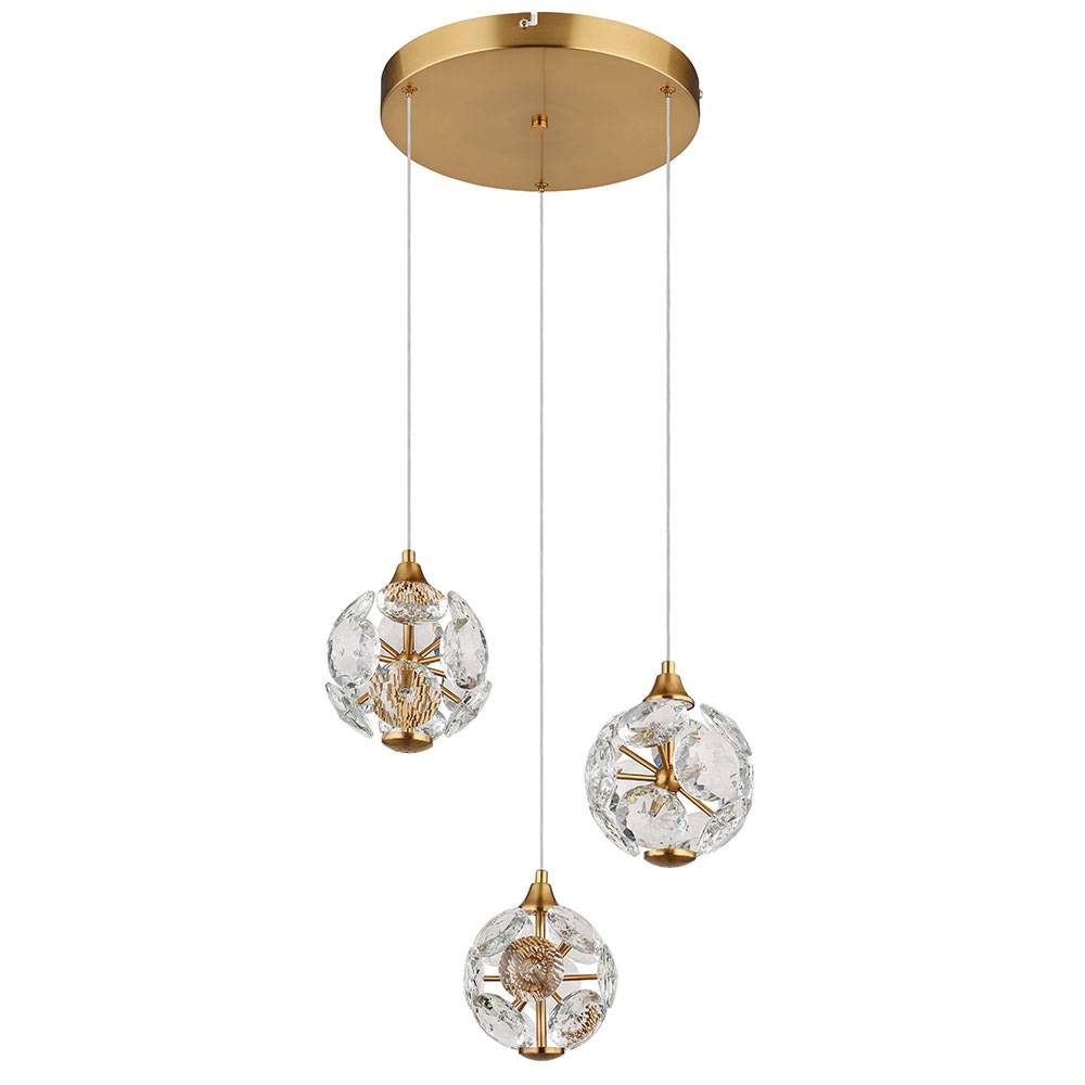 Pendellampe Esstischleuchte Hängelampe Wohnzimmerleuchte Deckenlampe, Metall Kristalle gold, 3 Flammig LED 24W 2000Lm 3000K warmweiß, H 150 cm