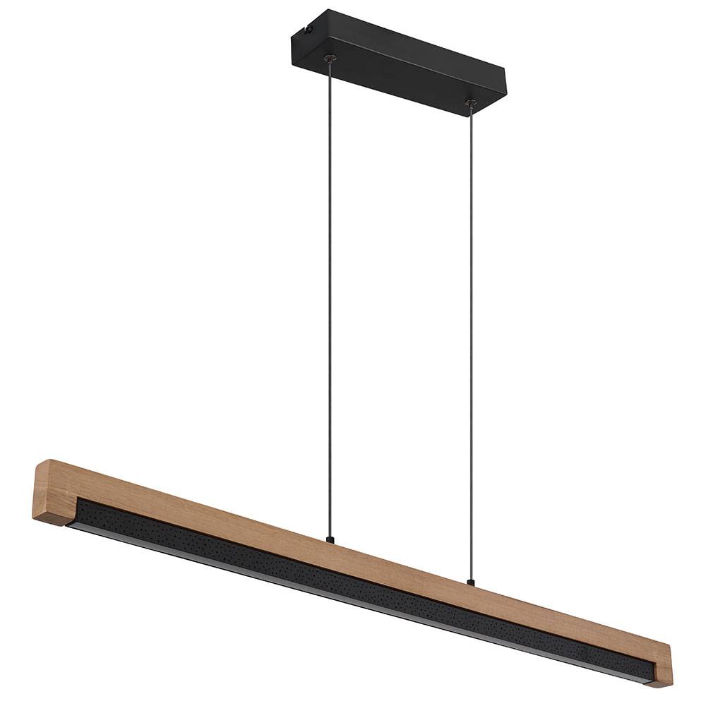 Pendellampe Hängeleuchte Holzlampe Esstischleuchte Wohnzimmerlampe Küchenleuchte, Metall Alu Holz Kunststoff schwarz braun, 1x LED 24W 580Lm 3000K