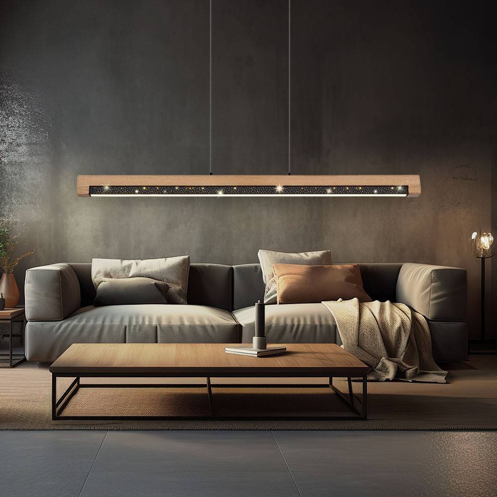 Pendellampe Hängeleuchte Holzlampe Esstischleuchte Wohnzimmerlampe Küchenleuchte, Metall Alu Holz Kunststoff schwarz braun, 1x LED 24W 580Lm 3000K