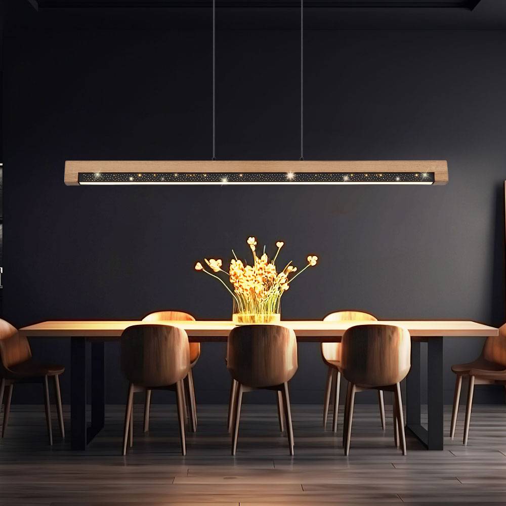 Pendellampe Hängeleuchte Holzlampe Esstischleuchte Wohnzimmerlampe Küchenleuchte, Metall Alu Holz Kunststoff schwarz braun, 1x LED 24W 580Lm 3000K