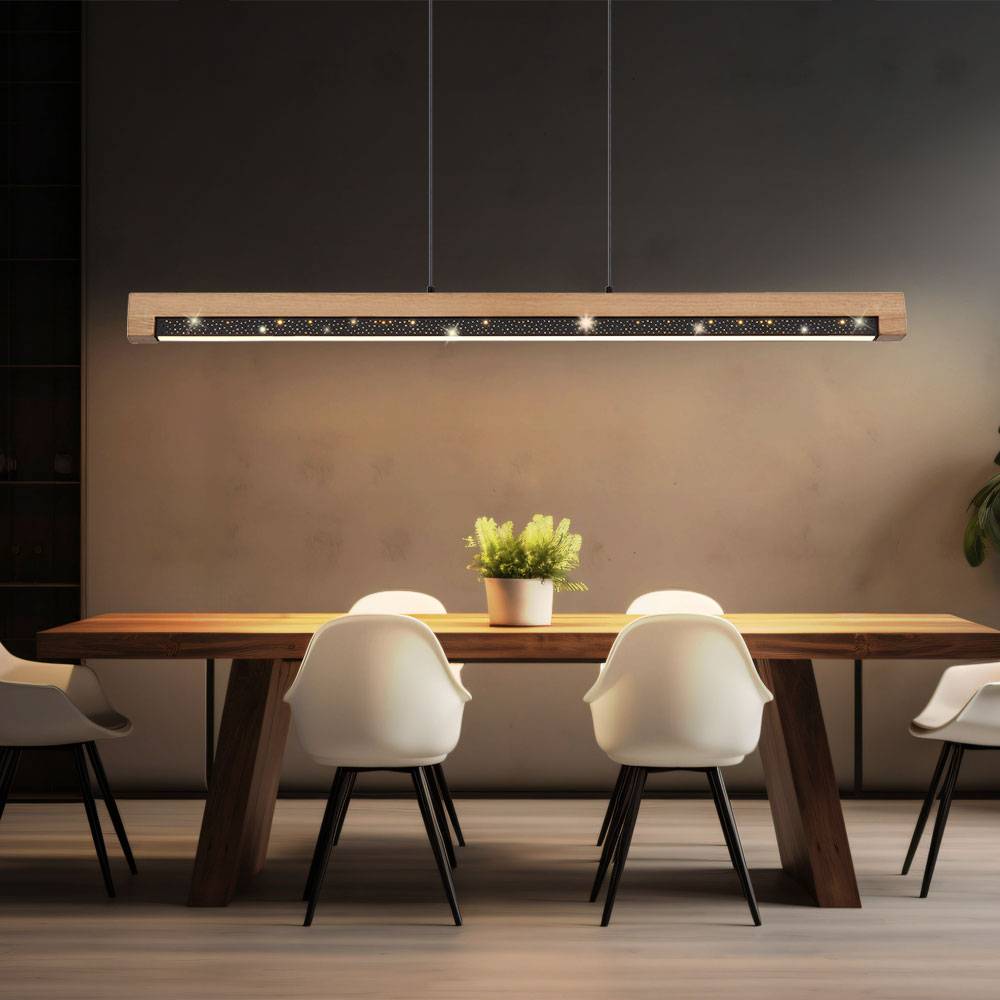 Pendellampe Hängeleuchte Holzlampe Esstischleuchte Wohnzimmerlampe Küchenleuchte, Metall Alu Holz Kunststoff schwarz braun, 1x LED 24W 580Lm 3000K