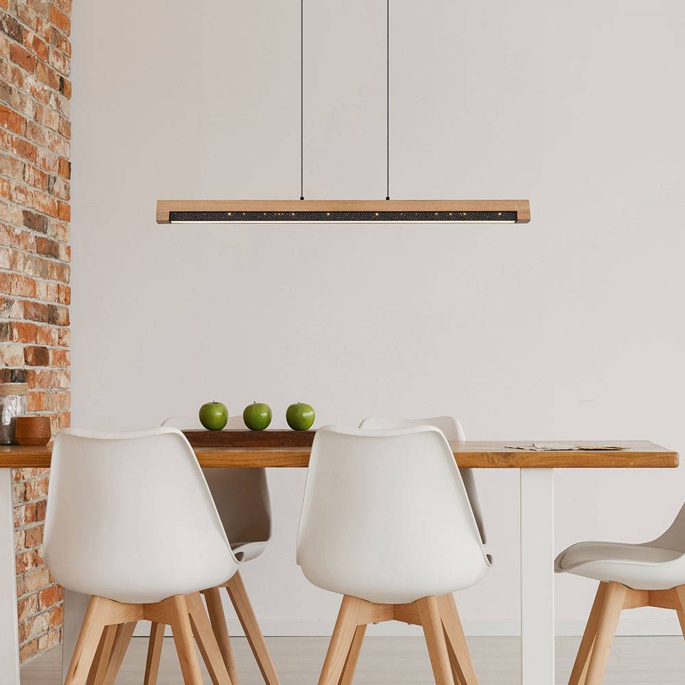 Pendellampe Hängeleuchte Holzlampe Esstischleuchte Wohnzimmerlampe Küchenleuchte, Metall Alu Holz Kunststoff schwarz braun, 1x LED 24W 580Lm 3000K