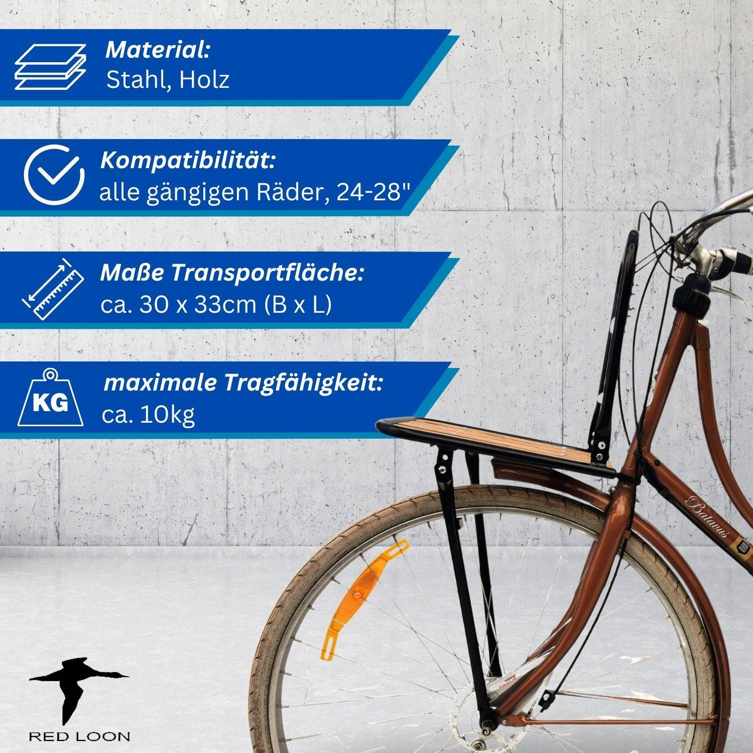 Frontgepäckträger Fahrrad + Fahrradkorb | Fahrrad Gepäckträger vorne | Gepäckträger Vorderrad | Fahrrad Gepäckhalter für Hollandrad | Front Lo