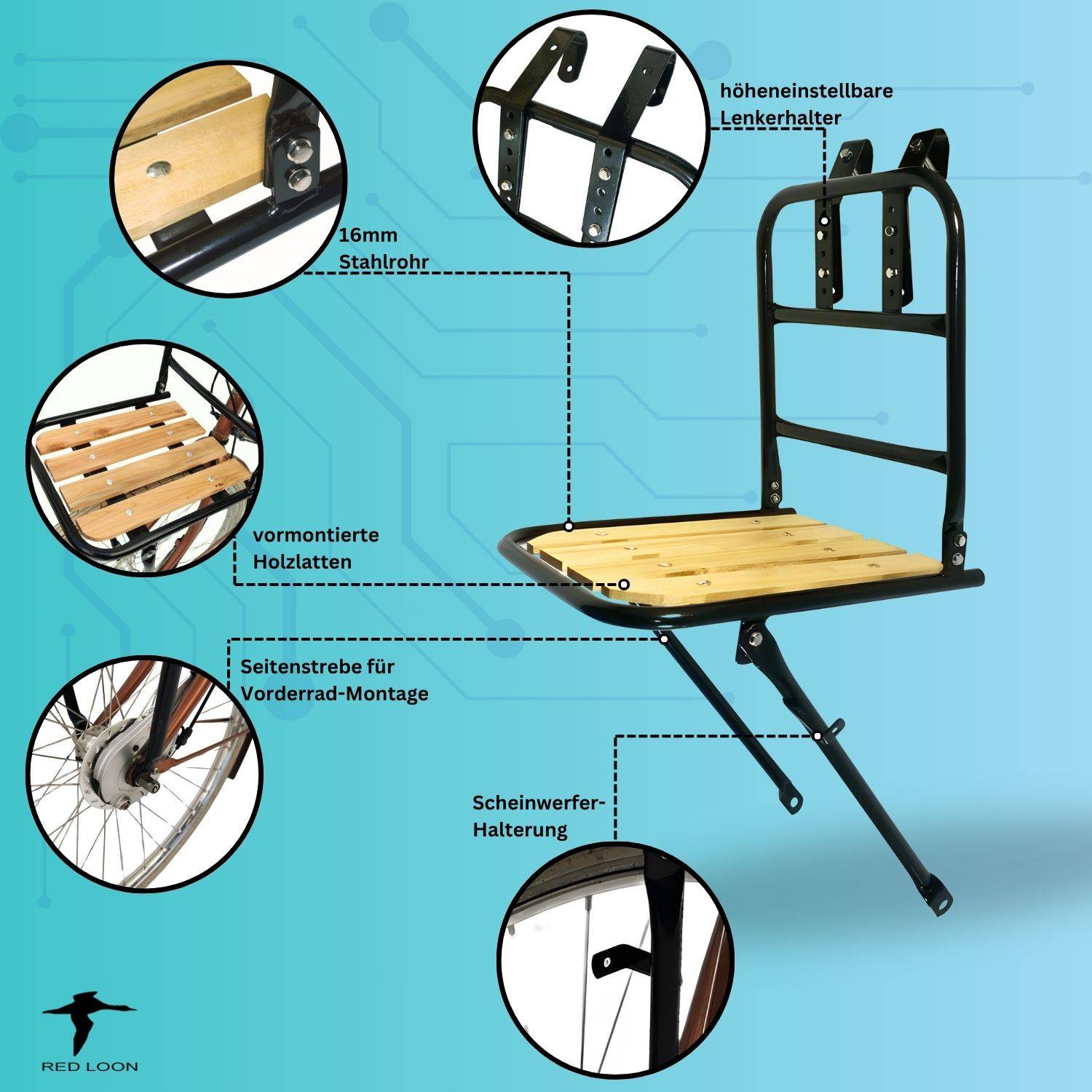 Frontgepäckträger Fahrrad + Fahrradkorb | Fahrrad Gepäckträger vorne | Gepäckträger Vorderrad | Fahrrad Gepäckhalter für Hollandrad | Front Lo