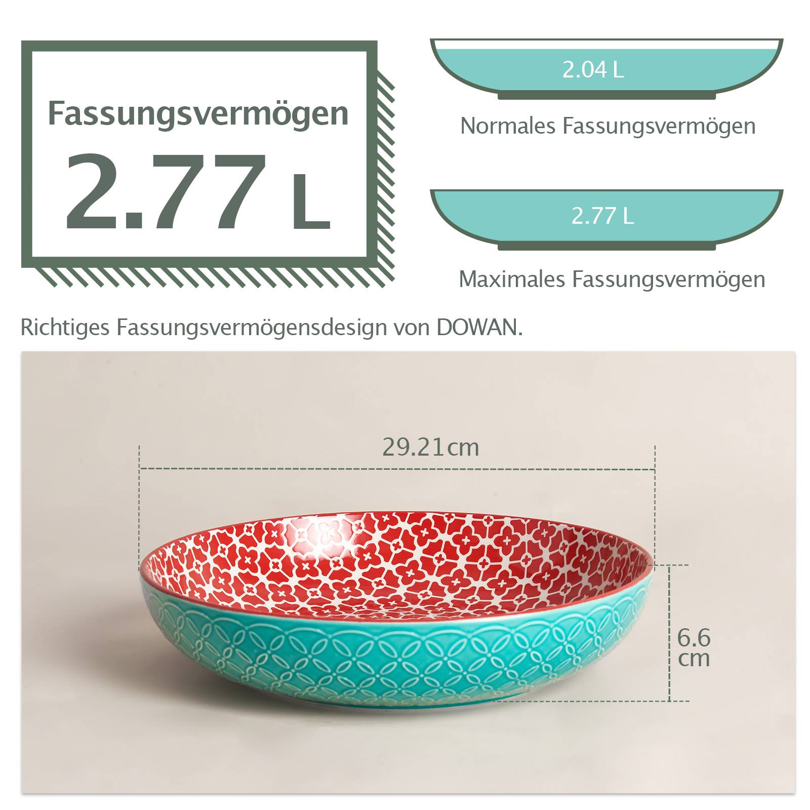 DOWAN 29cm/2.77L/2er Set große Servierplatten,keramische Servierplatte Schalen für Obstsalat Pasta,lebendige Farbe große Schalen