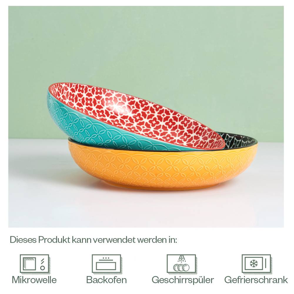DOWAN 29cm/2.77L/2er Set große Servierplatten,keramische Servierplatte Schalen für Obstsalat Pasta,lebendige Farbe große Schalen
