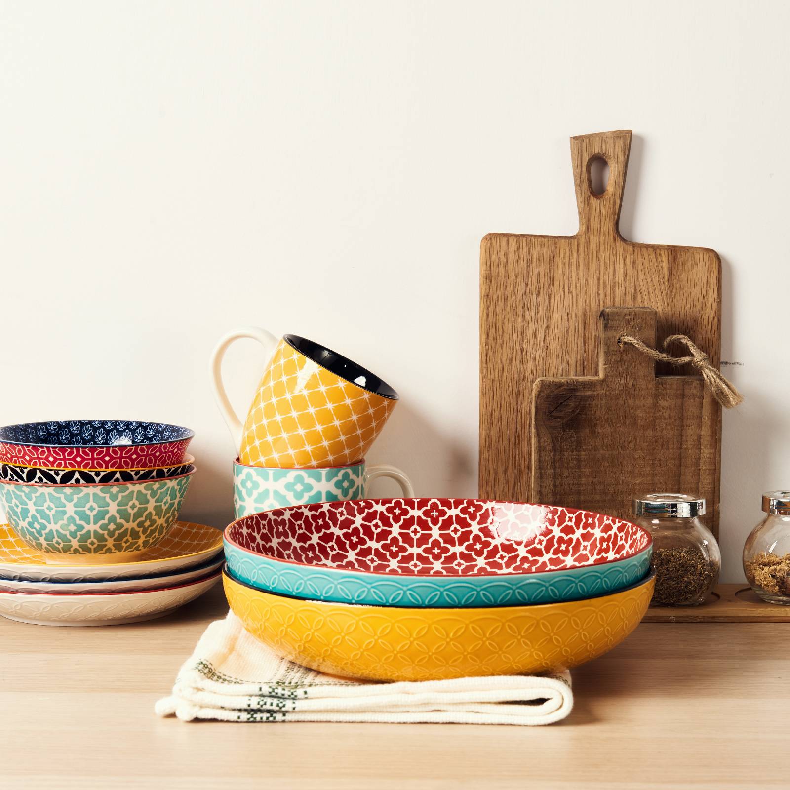 DOWAN 29cm/2.77L/2er Set große Servierplatten,keramische Servierplatte Schalen für Obstsalat Pasta,lebendige Farbe große Schalen