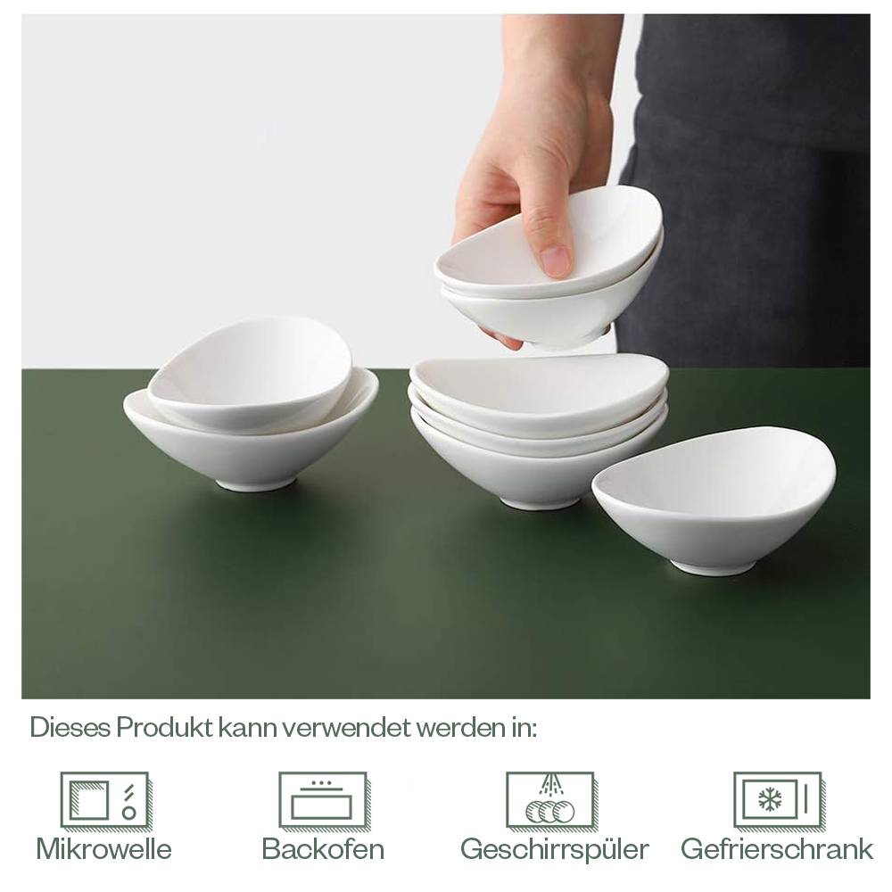 DOWAN 89ml/8er-Set Keramik-Dip-Schalen, Dip-Schalen, Saucenboot-Keramik-Dip-Becher für Grillabende und Partyessen,Weiß