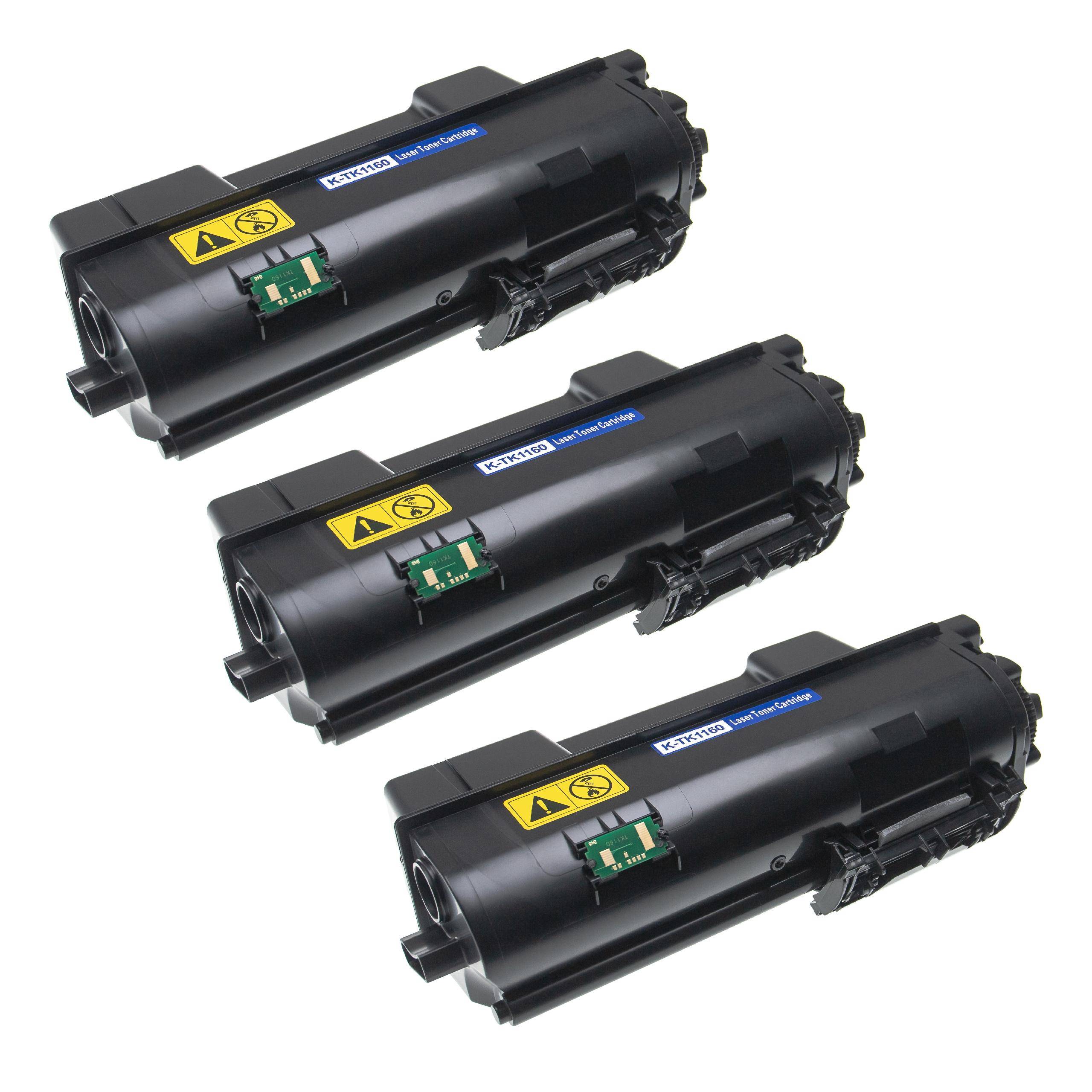 vhbw 3x Toner Ersatz für Kyocera TK-1160 für Drucker - Kompatible Tonerkartuschen, Schwarz