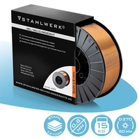 STAHLWERK Schweißdraht MIG MAG Premium Drahtrolle ER70S-6 SG2 0,8 mm 15 kg STAHLWERK Schweißdraht MIG MAG Premium Drahtrolle ER70S-6 SG2 0,8 mm 15 kg