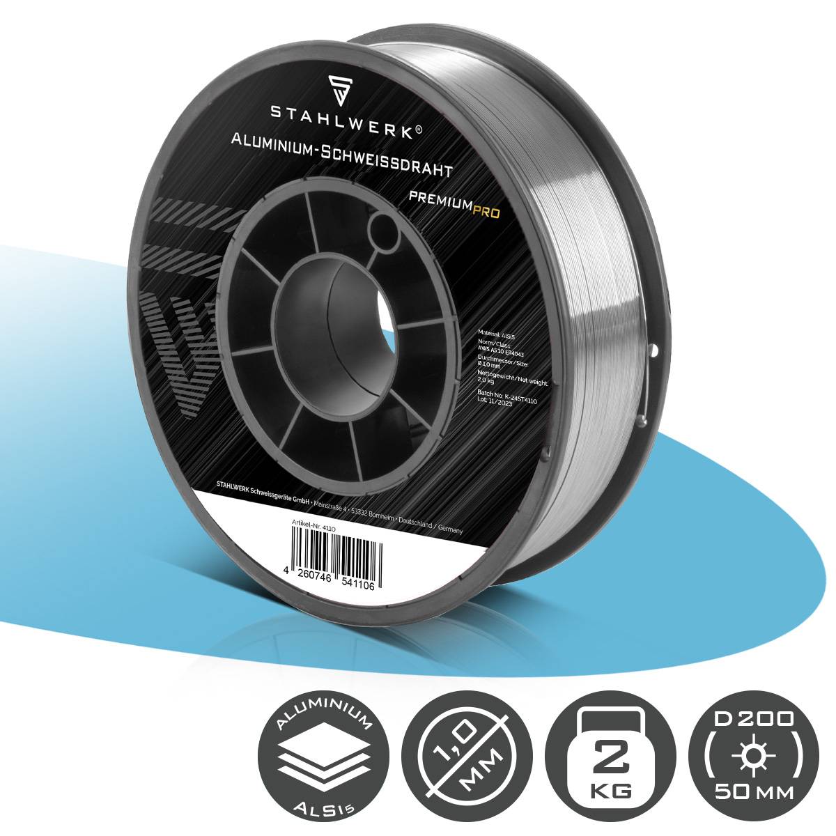 STAHLWERK Schweißdraht MIG MAG Aluminium ER4043 AlSi5 1,0 mm 2 kg Drahtrolle