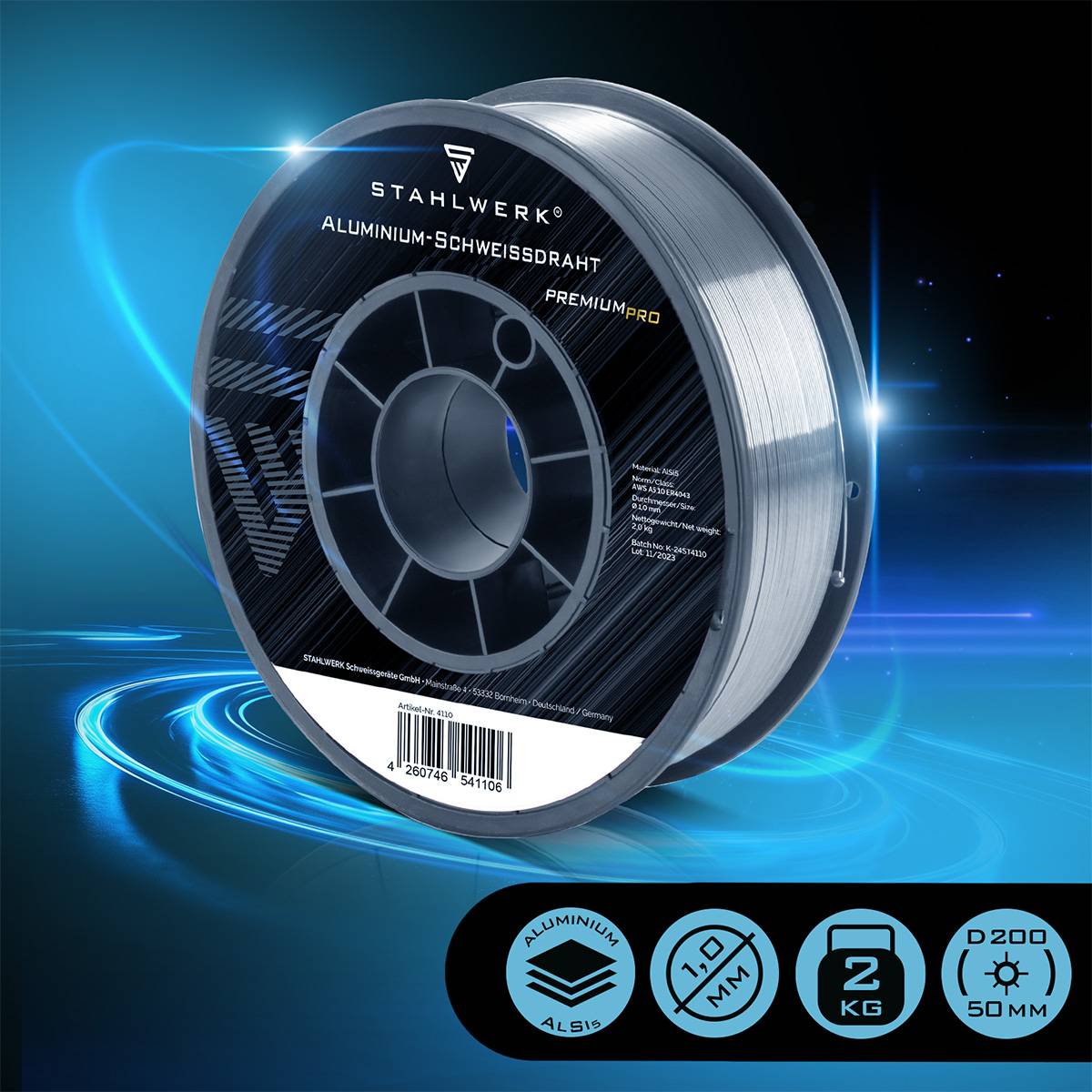 STAHLWERK Schweißdraht MIG MAG Aluminium ER4043 AlSi5 1,0 mm 2 kg Drahtrolle