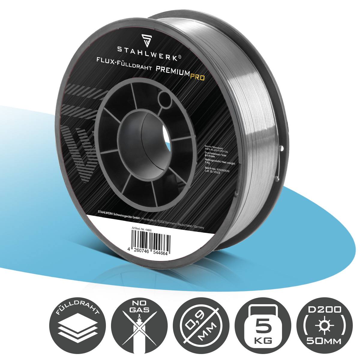 STAHLWERK Schweißdraht MIG MAG Premium Fülldraht E71T-GS Ø 0,9 mm S200/D200 5 kg
