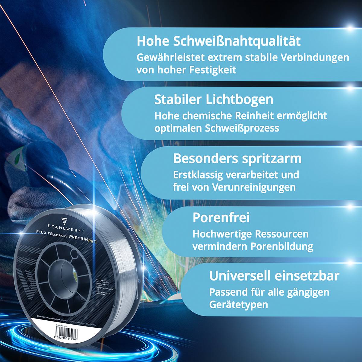 STAHLWERK Schweißdraht MIG MAG Premium Fülldraht E71T-GS Ø 0,9 mm S200/D200 5 kg