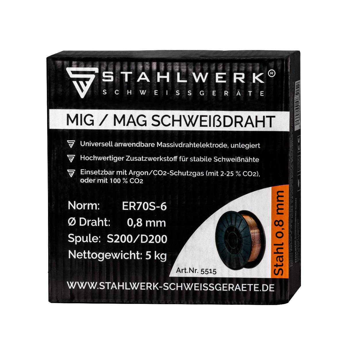 STAHLWERK Schweißdraht 2 x MIG/MAG Ø 0,8 mm 5 kg Drahtrolle Stahl SG2 ER70S-6