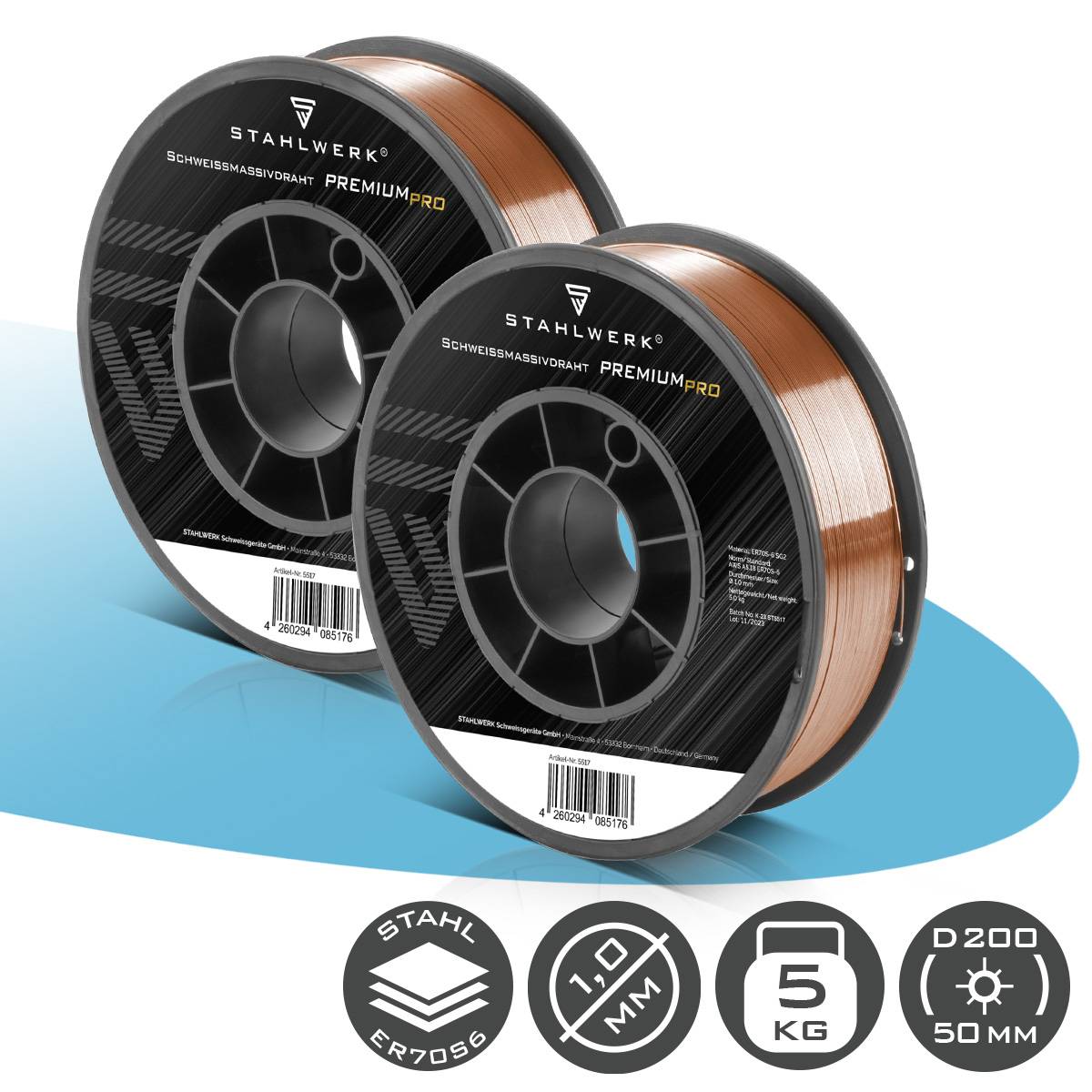 STAHLWERK Schweißdraht 2 x MIG/MAG Ø 1,0 mm Drahtrolle 5 kg Stahl SG2 ER70S-6