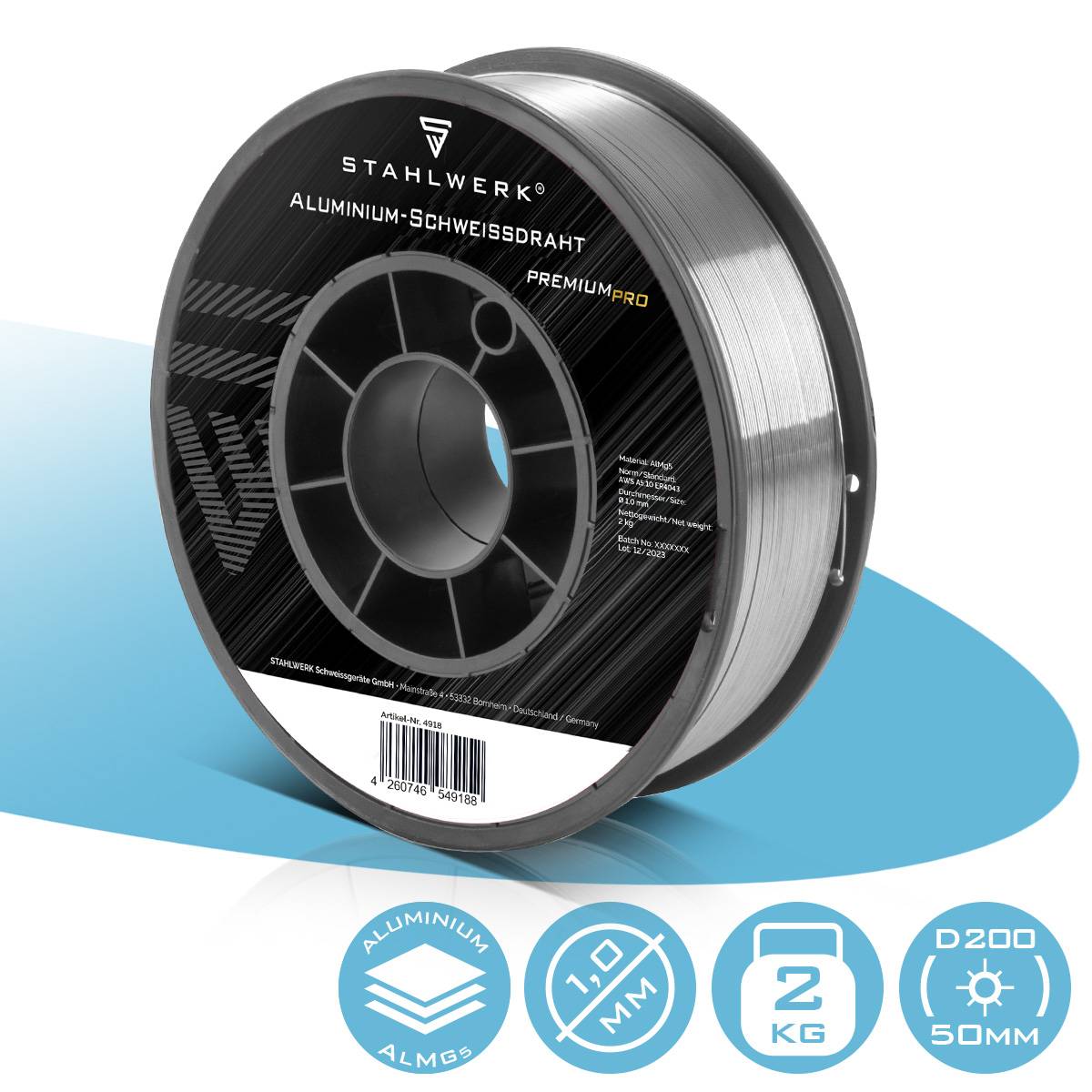 STAHLWERK Schweißdraht MIG MAG Aluminium ER5356 (AlMg5) 1,0 mm 2 kg Drahtrolle