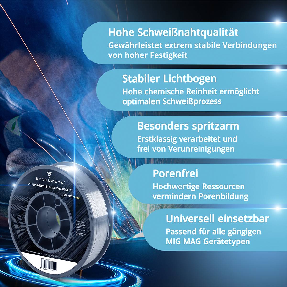 STAHLWERK Schweißdraht MIG MAG Aluminium ER5356 (AlMg5) 1,0 mm 2 kg Drahtrolle