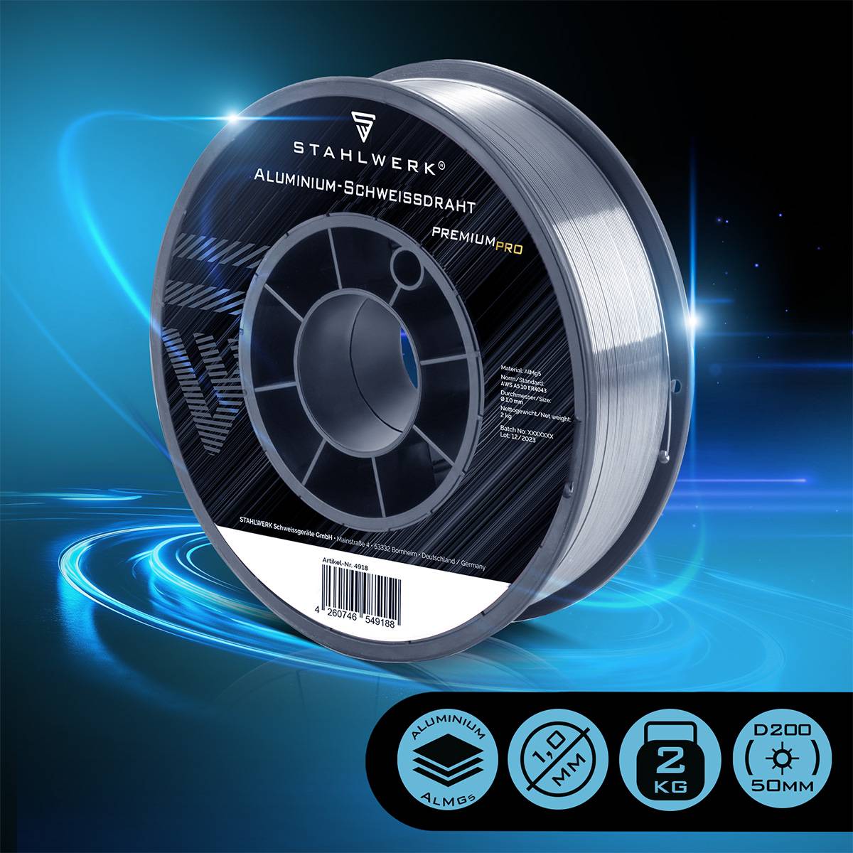 STAHLWERK Schweißdraht MIG MAG Aluminium ER5356 (AlMg5) 1,0 mm 2 kg Drahtrolle