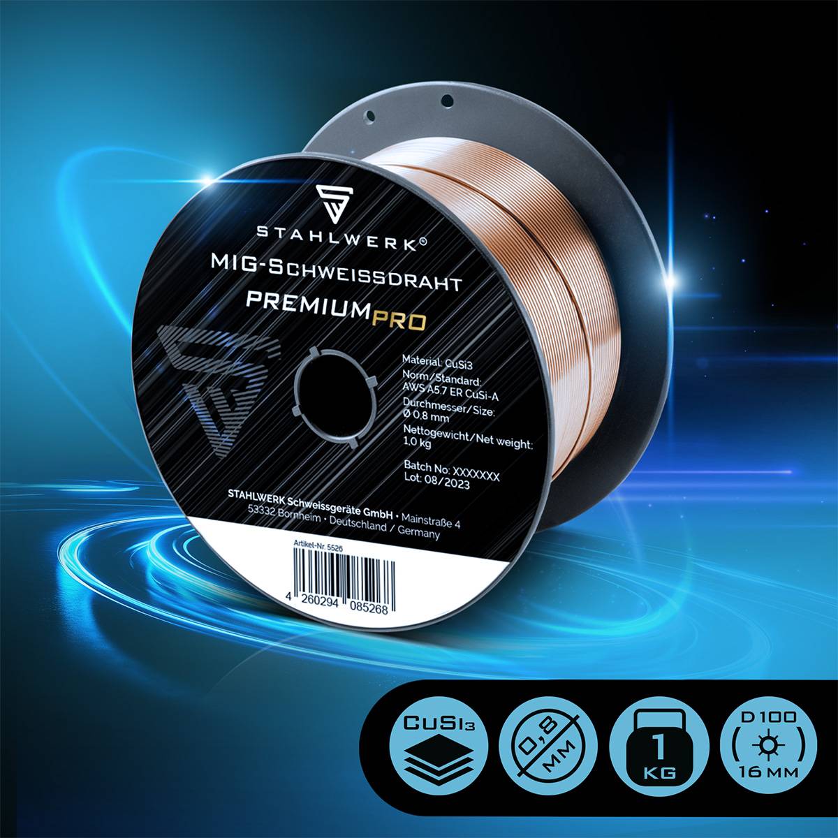 STAHLWERK Schweißdraht MIG MAG CuSi3 0,8 mm 1 kg Drahtrolle