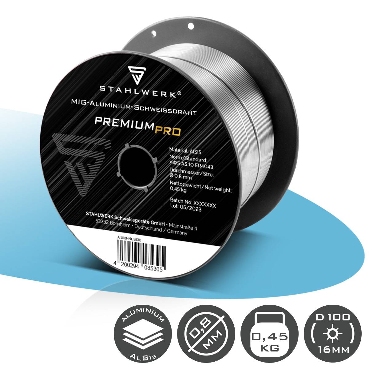 STAHLWERK Schweißdraht MIG MAG Aluminium ER4043 Si5 (ALSI-5) Ø 0,8mm 0,45kg