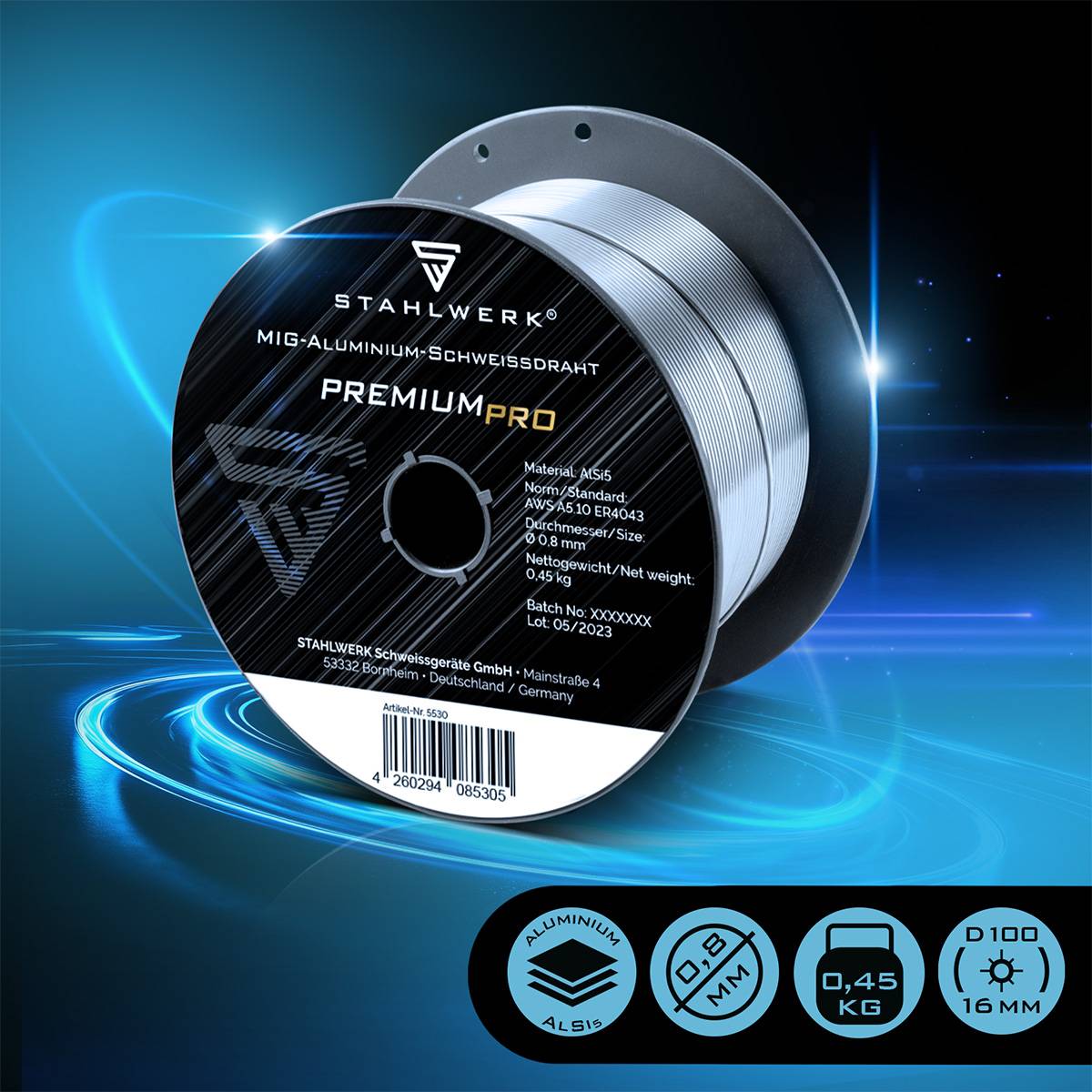 STAHLWERK Schweißdraht MIG MAG Aluminium ER4043 Si5 (ALSI-5) Ø 0,8 mm 3er Set