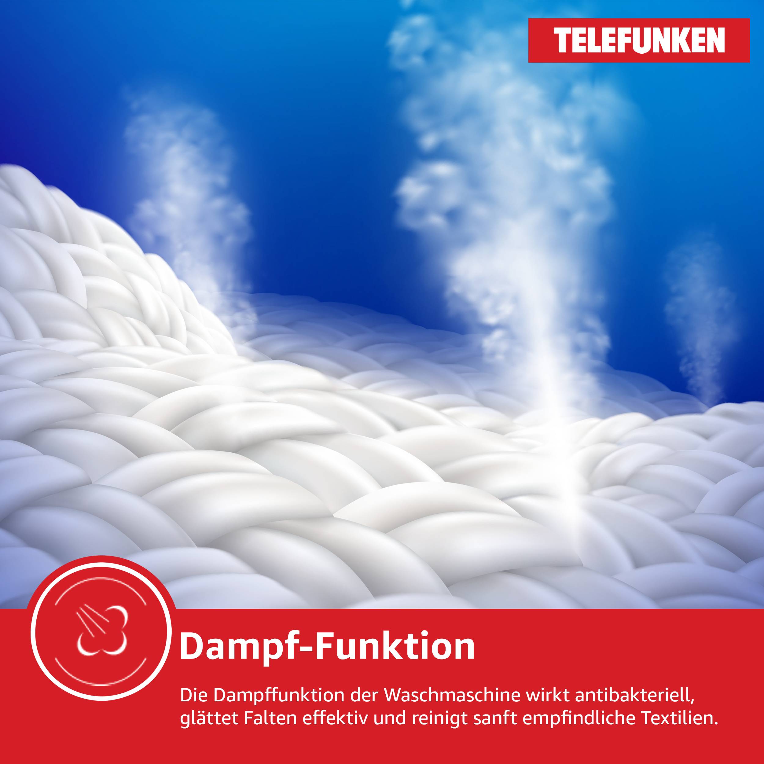 Telefunken Waschmaschine 10kg | 1400 U/Min. | Dampffunktion | Auto-Dosierung | Inverter Motor | AquaStop | W-10-1400-A-W