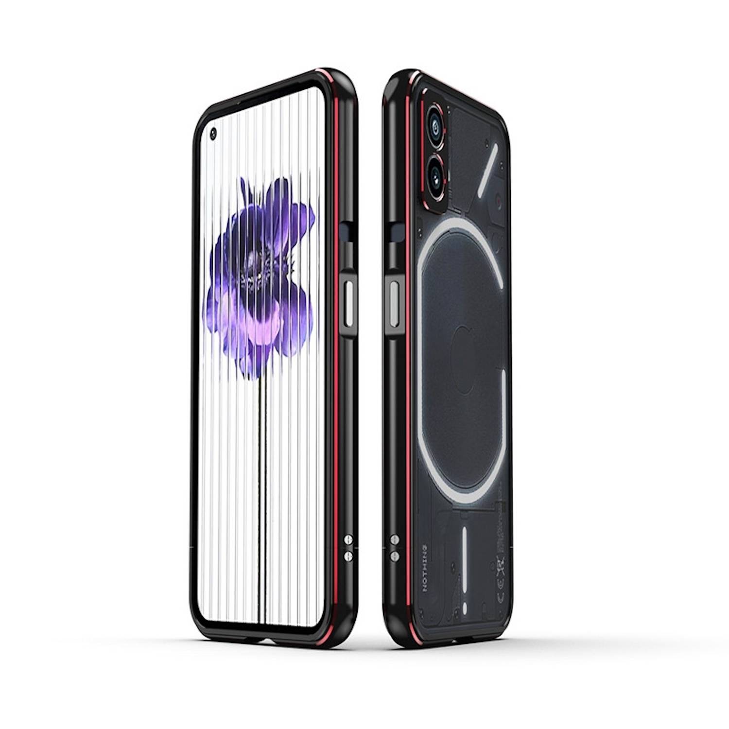 Für Nothing Phone 2 Aurora Series Metall Schutz Rahmen Kamera Schutz Handy Hülle Schwarz / Rot