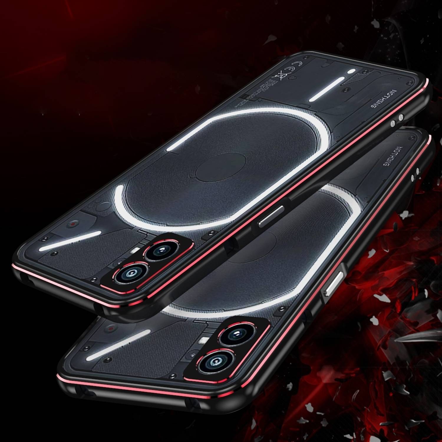 Für Nothing Phone 2 Aurora Series Metall Schutz Rahmen Kamera Schutz Handy Hülle Schwarz / Rot