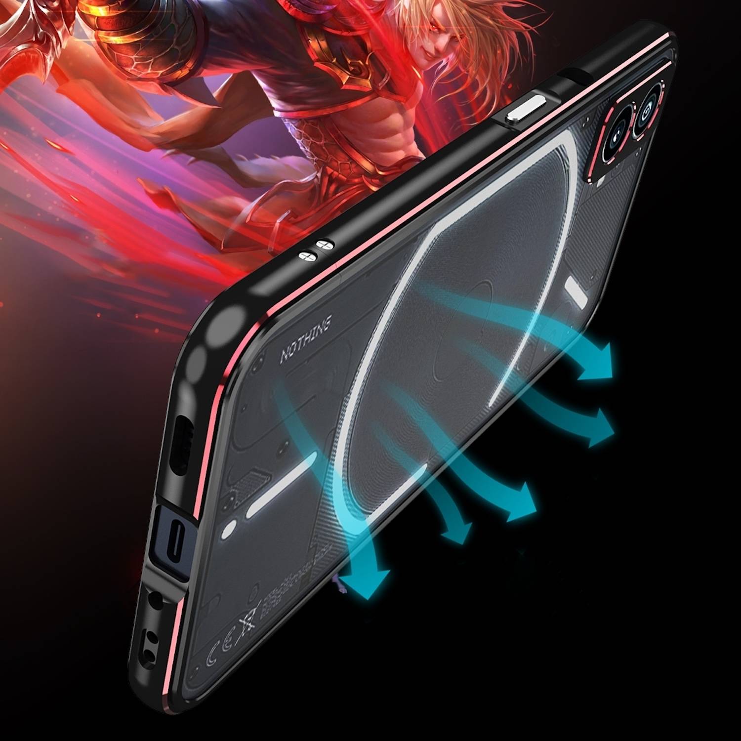 Für Nothing Phone 2 Aurora Series Metall Schutz Rahmen Kamera Schutz Handy Hülle Schwarz / Rot