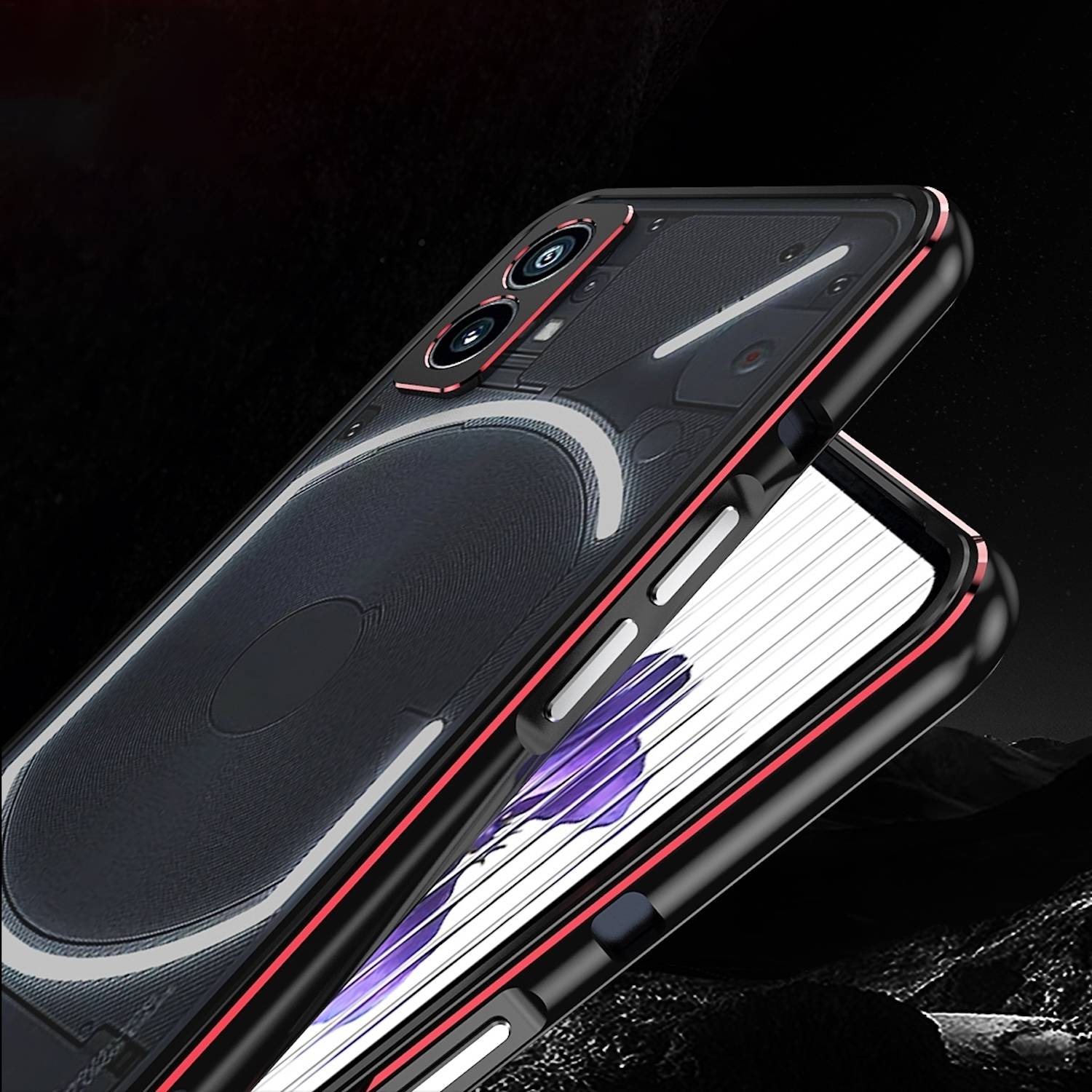 Für Nothing Phone 2 Aurora Series Metall Schutz Rahmen Kamera Schutz Handy Hülle Schwarz / Rot