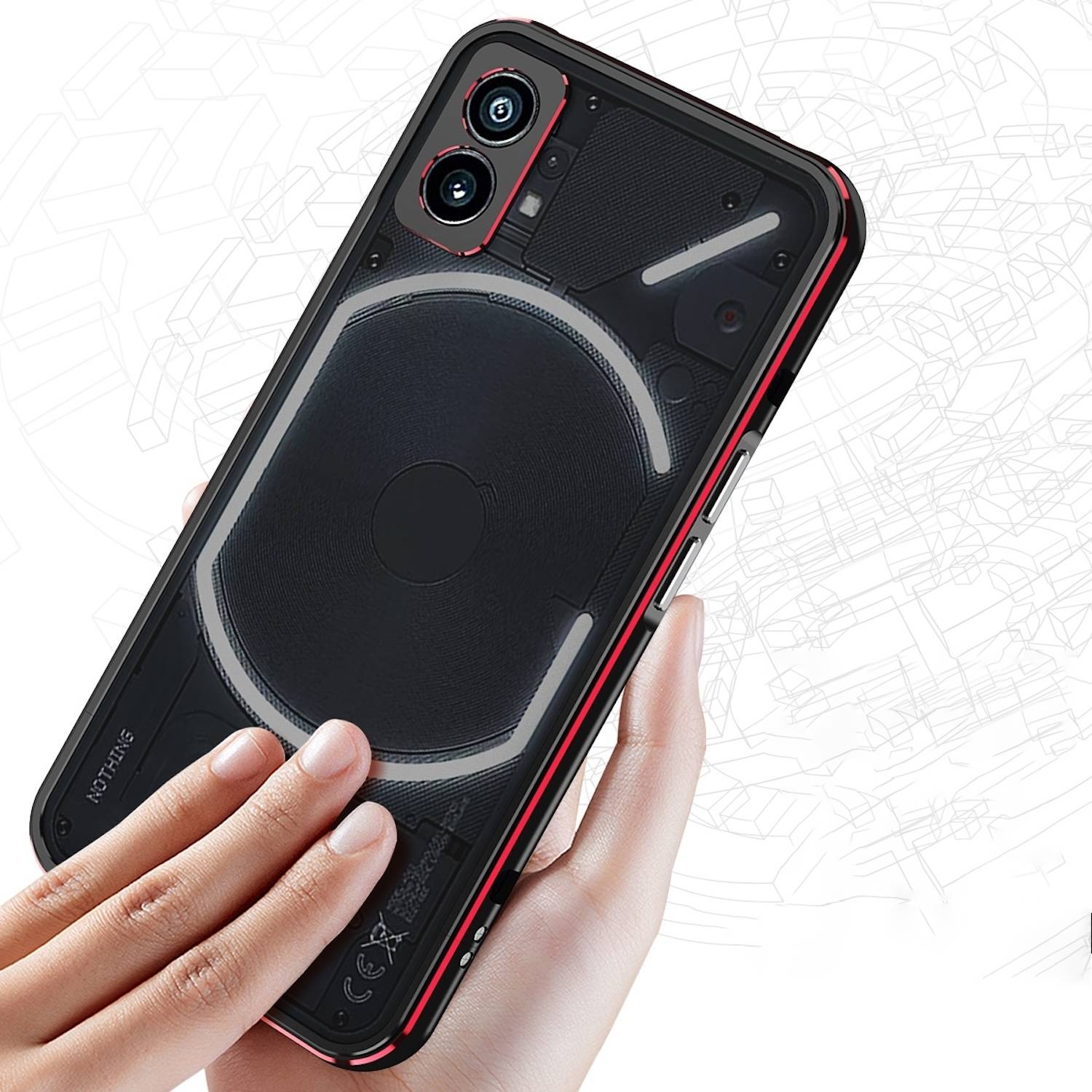 Für Nothing Phone 2 Aurora Series Metall Schutz Rahmen Kamera Schutz Handy Hülle Schwarz / Rot