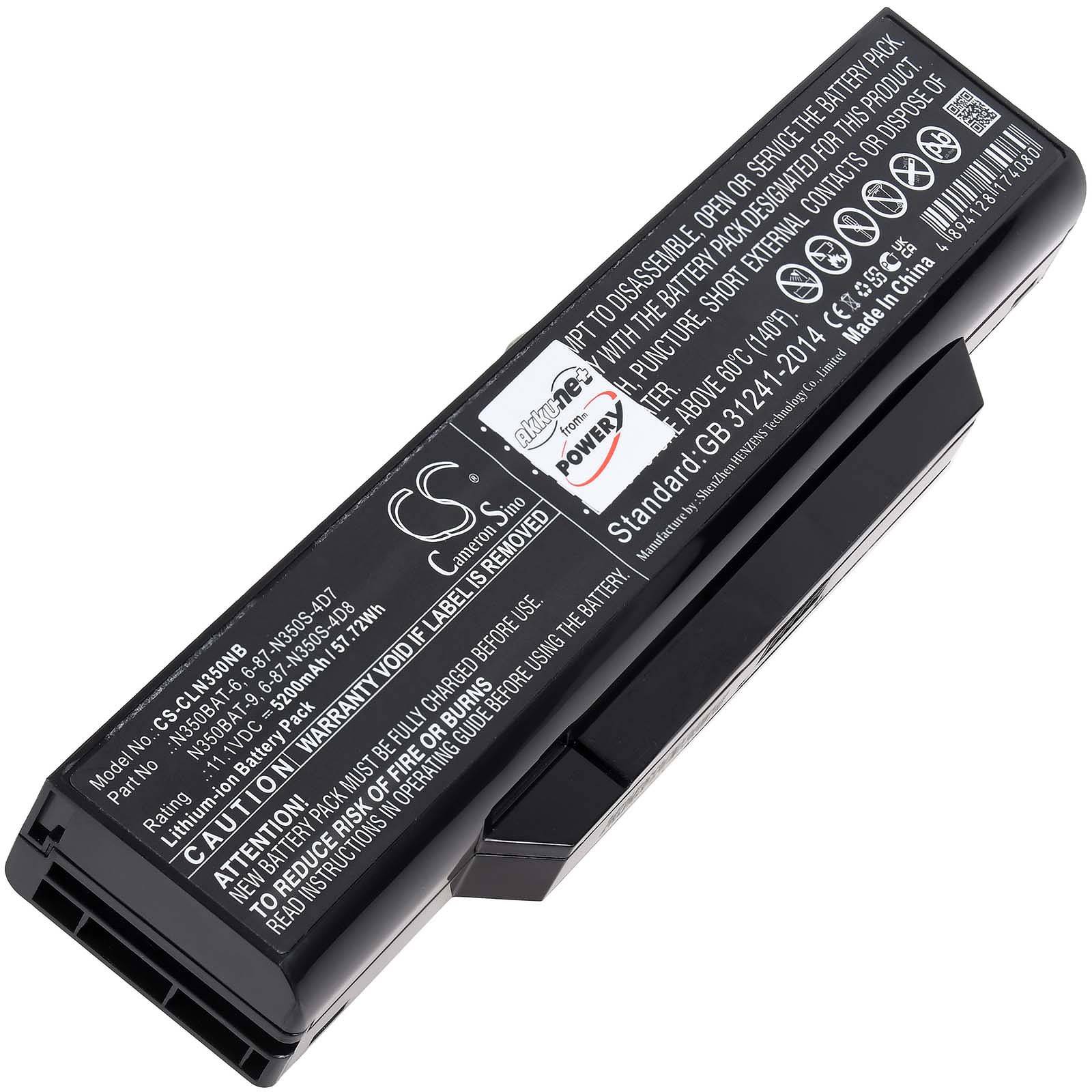 Powery Akku für Clevo N350DW Laptop, 11,1, Li-Ion