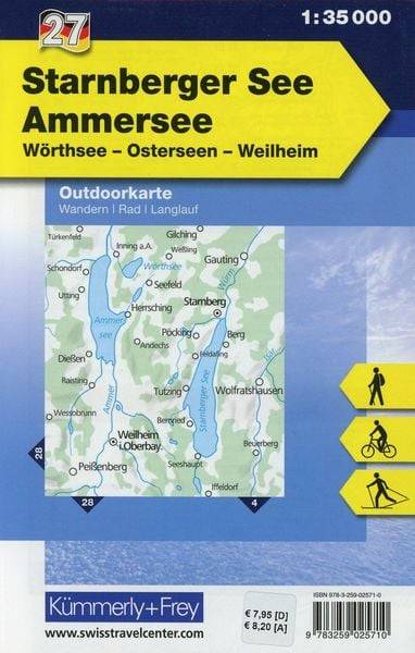 Starnberger See Ammersee Wörthsee, Osterseen, Weilheim, Nr. 27 Outdoorkarte Deutschland 1:35 000