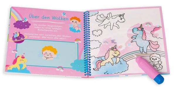 Ausmalen mit dem magischen Pinsel. Einhörner