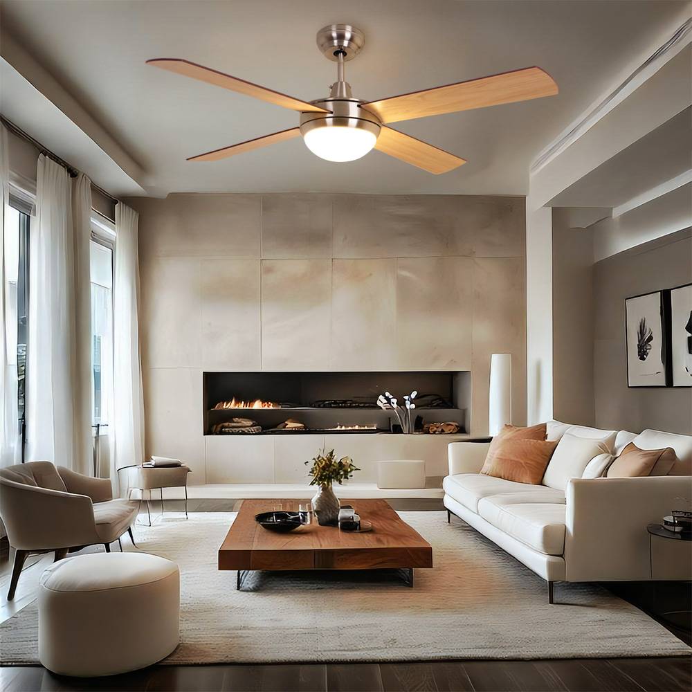 Deckenventilator mit Fernbedienung Ventilatorlampe 3 Stufen Deckenleuchte Lüfter Vor-/Rücklauf, Metall Holz, Flügel wendbar, 2x LED 3,7W 320Lm warm