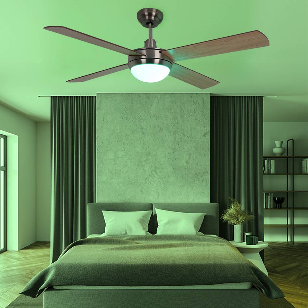 Deckenventilator mit Fernbedienung LED Deckenlampe dimmbar Wohnzimmerlampe, RGB Farbwechsel, 3 Stufen, Vor-Rücklauf, wendbare Flügel, 2x 3,7W 2x 470