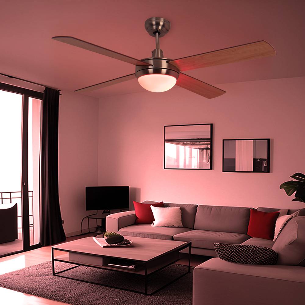 Deckenventilator mit Fernbedienung LED Deckenlampe dimmbar Wohnzimmerlampe, RGB Farbwechsel, 3 Stufen, Vor-Rücklauf, wendbare Flügel, 2x 3,7W 2x 470