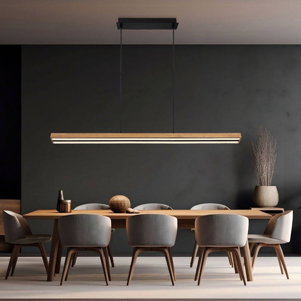 Holzleuchte Pendellampe LED Esstisch Pendelleuchte Holz rustikal, 3 Stufen Memory Funktion, Holzoptik schwarz matt opal, 1x LED 30 Watt 1150 Lumen