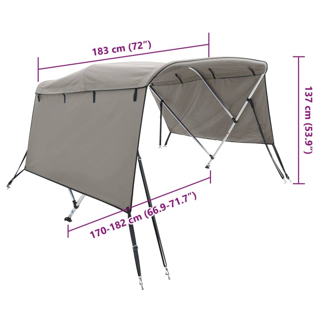 vidaXL 3-Bow Bimini-Top mit Seitenteilen 183x(170-182)x137 cm