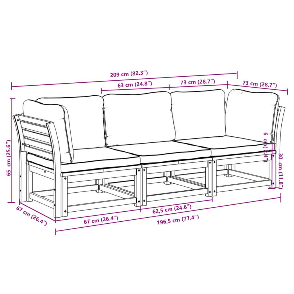 vidaXL 3-tlg. Garten-Lounge-Set mit Kissen Massivholz Akazie