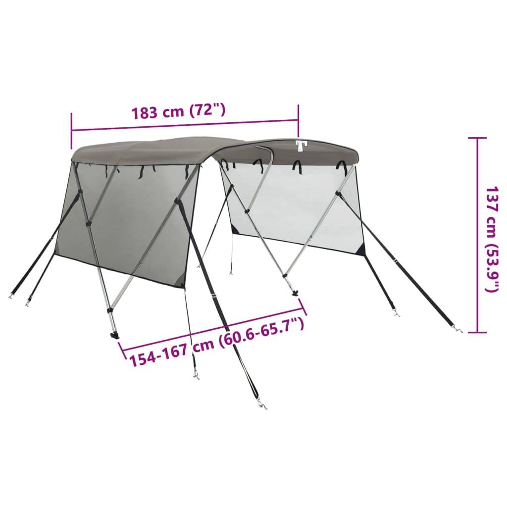 vidaXL 3-Bow Bimini-Top mit Mesh-Seitenteilen 183x(154-167)x137 cm