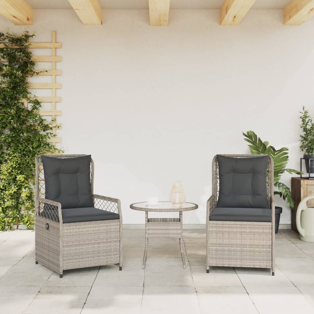 vidaXL Gartensessel 2 Stk. Verstellbar Hellgrau Poly Rattan