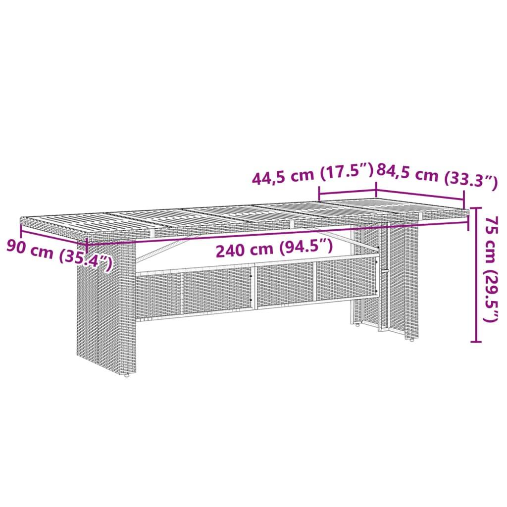 vidaXL Gartentisch mit Akazienholz-Platte Grau 240x90x75cm Poly Rattan