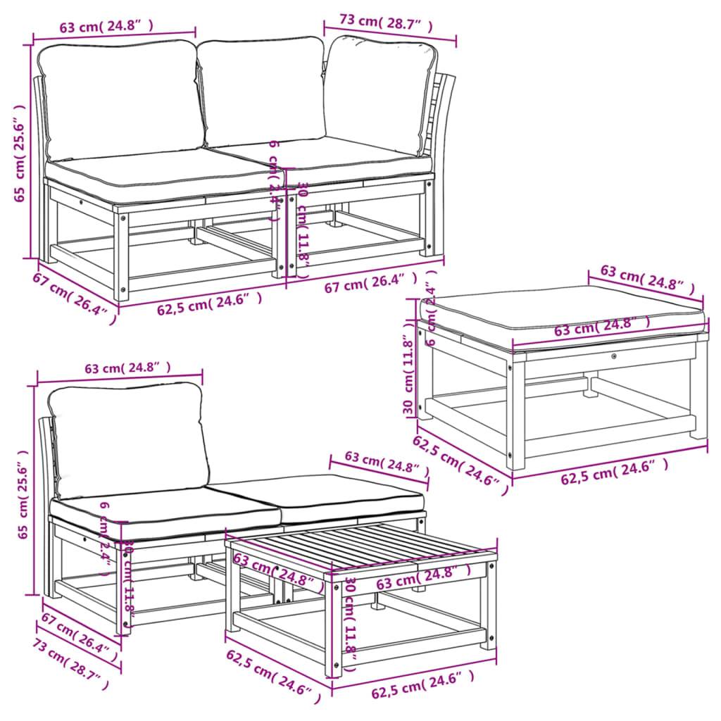 vidaXL 6-tlg. Garten-Lounge-Set mit Kissen Massivholz Akazie