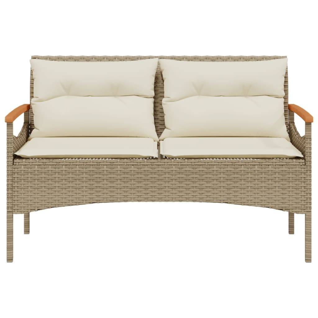vidaXL Gartenbank mit Kissen 116x62,5x74 cm Beige Poly Rattan