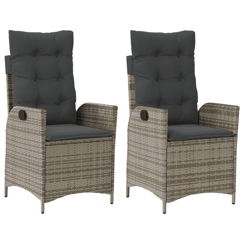 vidaXL Gartensessel mit Kissen 2 Stk. Verstellbar Grau Poly Rattan