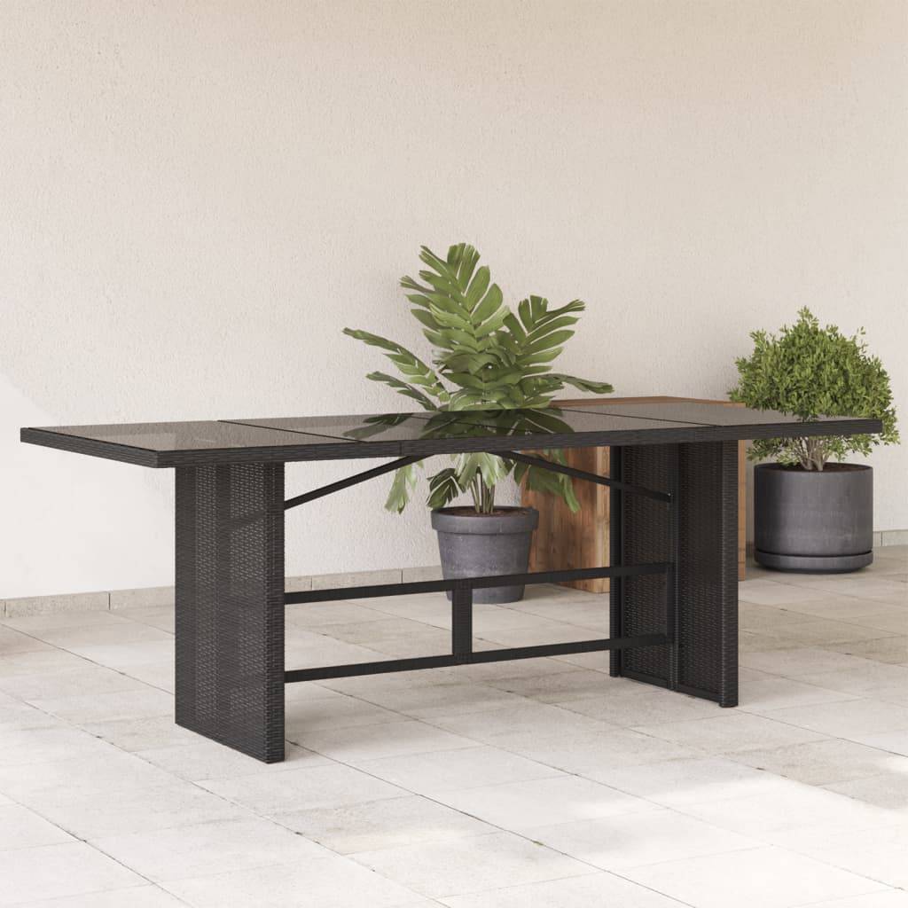 vidaXL Gartentisch mit Glasplatte Schwarz 190x80x75 cm Poly Rattan