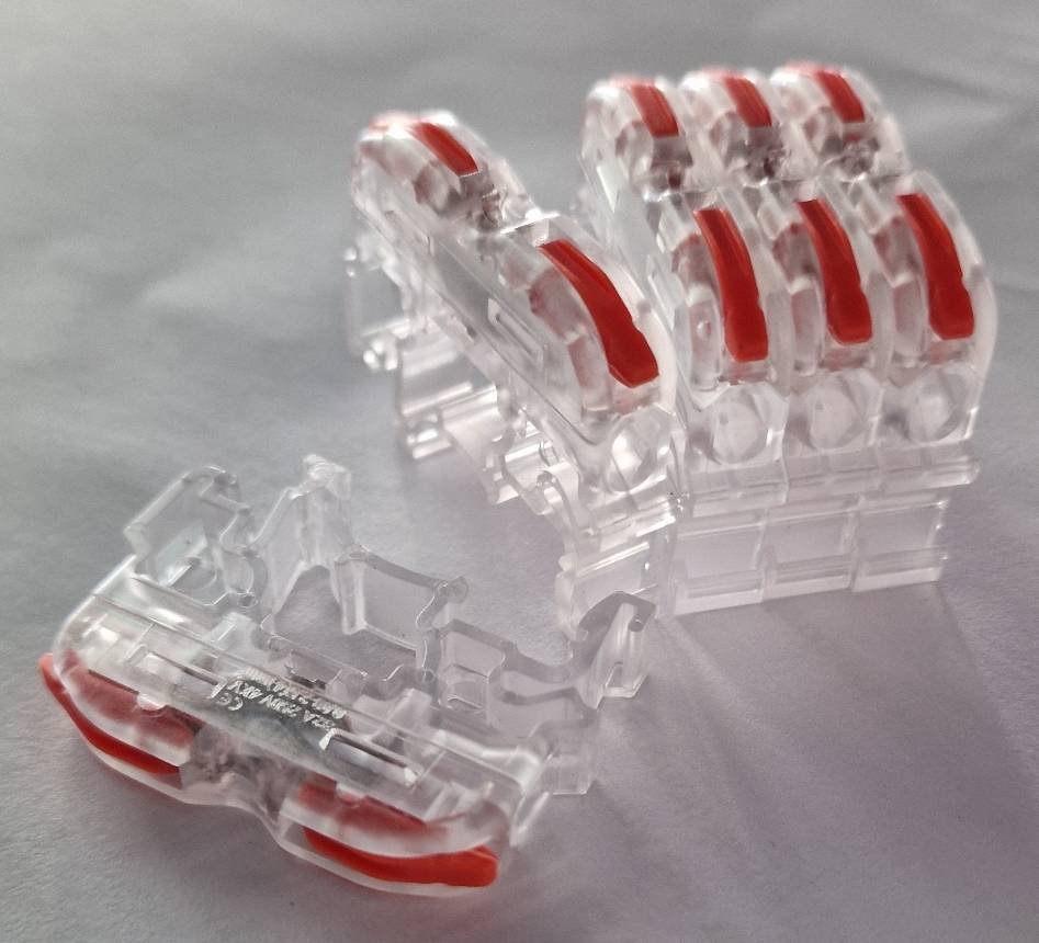 Durchgangs Reihenklemme 1+1 für Hutschiene, 32A, 250V, 5er Pack, flammhemmend