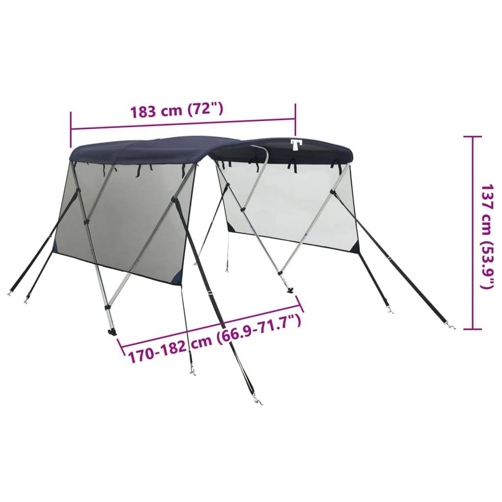 vidaXL 3-Bow Bimini-Top mit Mesh-Seitenteilen 183x(170-182)x137 cm